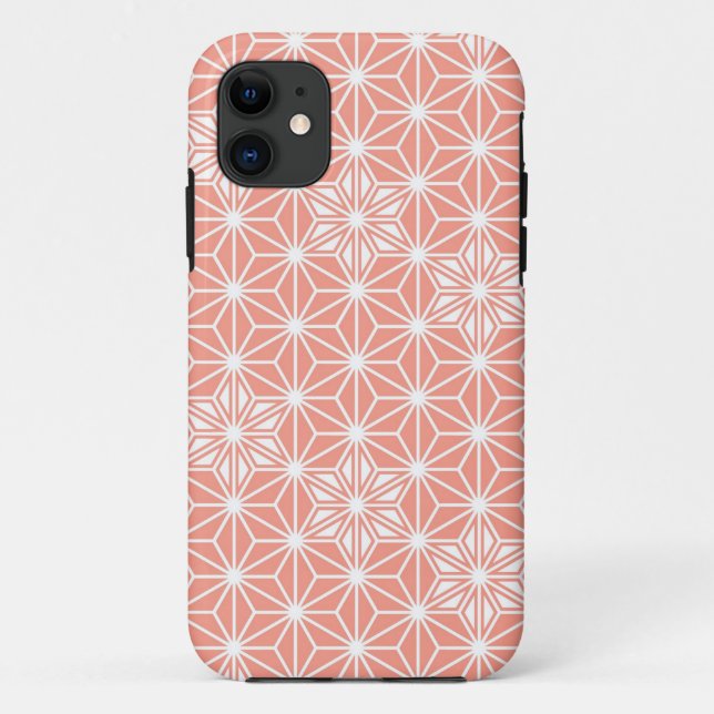 Capa Para iPhone 11 Padrão Asanoha japonês - rosa-coral (Verso)