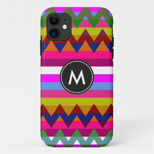 Capa Para iPhone 11 Padrão Aztec Chevron Stripes #4 (Verso)