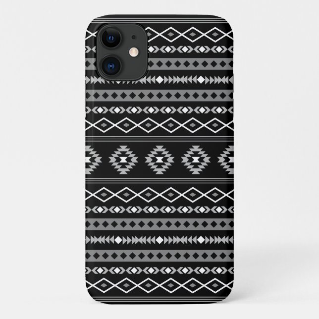 Capa Para iPhone 11 Padrão Aztec Cinza Branca Mistura de Motifs Preta (Verso)