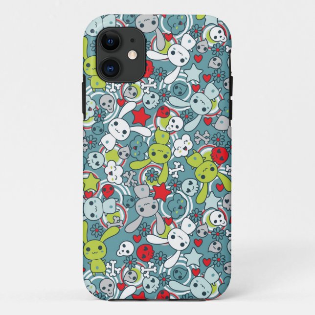 Capa Para iPhone 11 padrão azul kawaii (Verso)