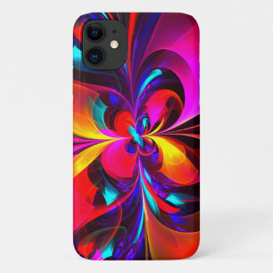 Capa Para iPhone 11 Padrão Azul Vermelho Abstrato Floral Moderno #07