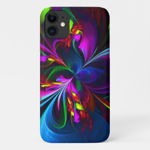 Capa Para iPhone 11 Padrão Azul Vermelho Abstrato Floral Moderno #15
