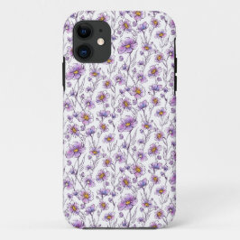 Capa Para iPhone 11 Padrão Botânico de Flor Silvestre Roxa
