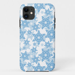 Capa Para iPhone 11 Padrão branco e floco de neve azul sem costura