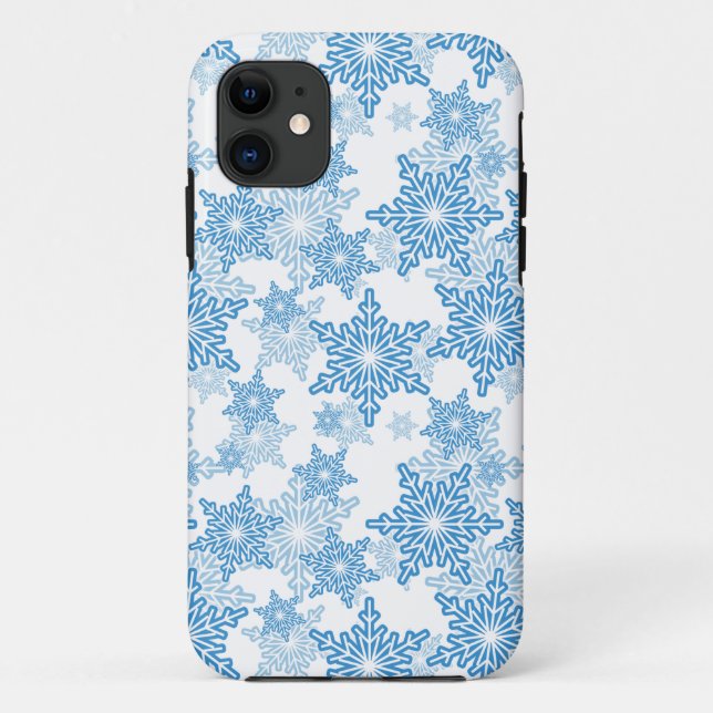 Capa Para iPhone 11 Padrão branco e floco de neve azul sem costura (Verso)