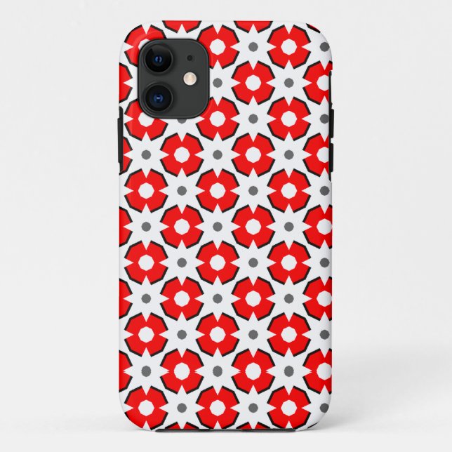 Capa Para iPhone 11 Padrão branco vermelho e preto (Verso)