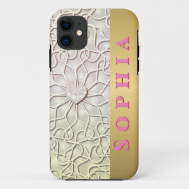 Capa Para iPhone 11 Padrão cardíaco do Rosa Dourado LOVE geométrico