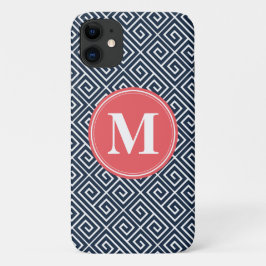 Capa Para iPhone 11 Padrão-chave grego marinho Melancia Monograma