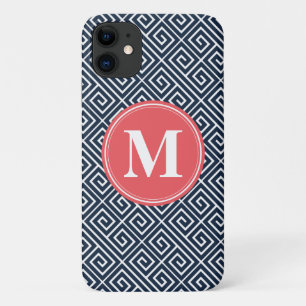 Capa Para iPhone 11 Padrão-chave grego marinho Melancia Monograma