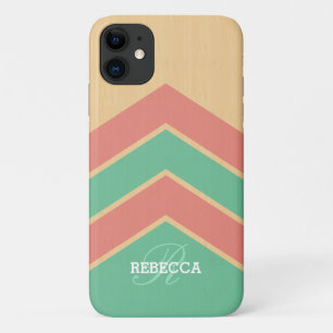 Capa Para iPhone 11 Padrão Chevron monograma em gráfico de madeira