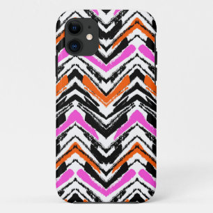 Capa Para iPhone 11 Padrão Chevron Preto, Laranja E Rosa Desenhado À