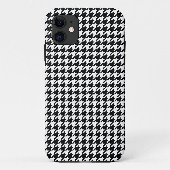 Capa Para iPhone 11 Padrão Clássico de Houndstooth: Preto e Branco Vin (Verso)