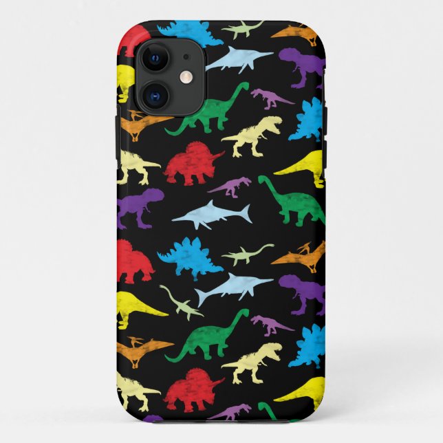 Capa Para iPhone 11 Padrão Colorida Dinossauros Aquarela Crianças (Verso)
