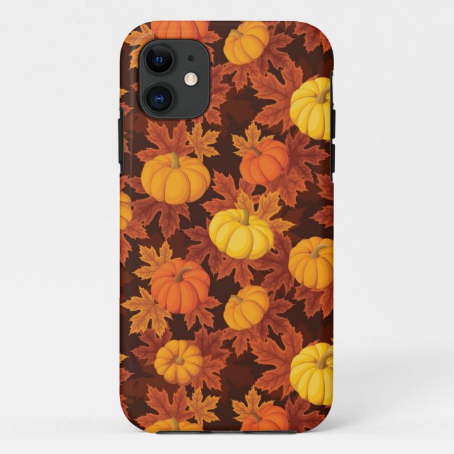 Capa Para iPhone 11 Padrão com abóboras e mapeador de outono (Verso)