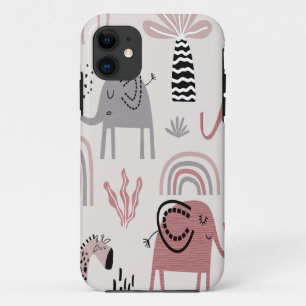Capa Para iPhone 11 padrão com elefantes fofos e girafas gigantes