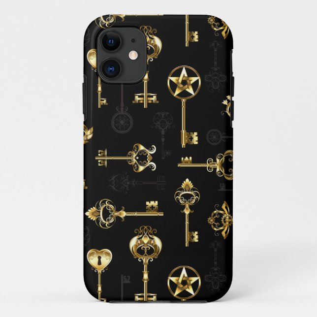 Capa Para iPhone 11 Padrão contínuo com Chaves Douradas (Verso)
