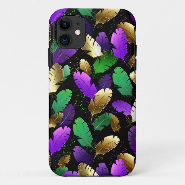 Capa Para iPhone 11 Padrão contínuo com penas de Mardi Gras (Verso)