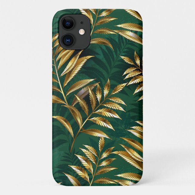 Capa Para iPhone 11 Padrão contínuo com samambaias douradas (Verso)