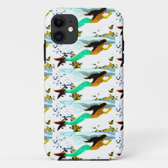 Capa Para iPhone 11 padrão da sereia natadora (Verso)