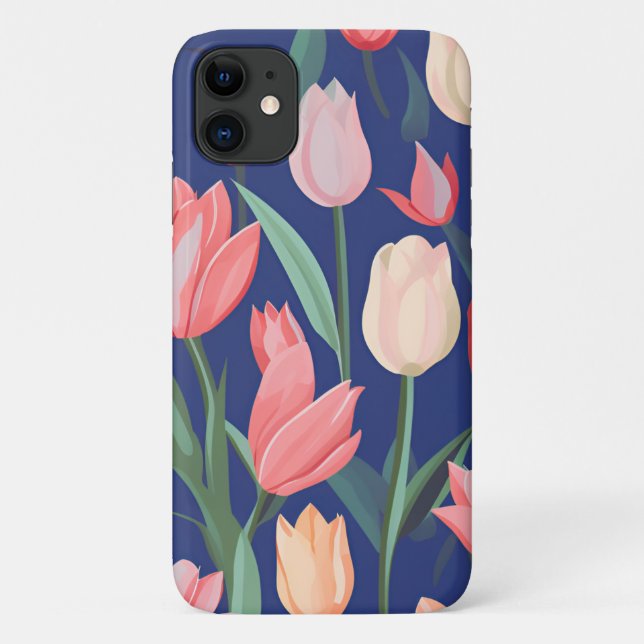 Capa Para iPhone 11 Padrão das tulipas. (Verso)
