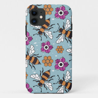 Capa Para iPhone 11 Padrão de Abelhas Melíferas Doces