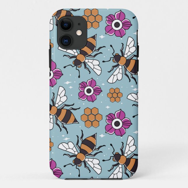 Capa Para iPhone 11 Padrão de Abelhas Melíferas Doces (Verso)