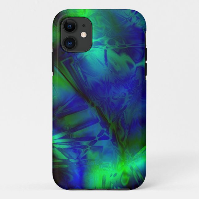 Capa Para iPhone 11 Padrão de Abstrato de Arte Digital Azul e Verde (Verso)