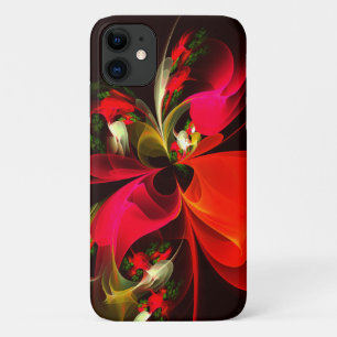 Capa Para iPhone 11 Padrão de Abstrato de Arte Vermelha Verde Floral M