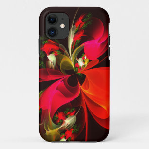 Capa Para iPhone 11 Padrão de Abstrato de Arte Vermelha Verde Floral M