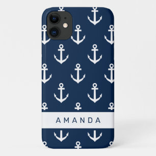 Capa Para iPhone 11 Padrão de âncora azul de marinho náutico person
