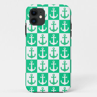 Capa Para iPhone 11 Padrão de Âncora do Navio Verificado - Verde Oceân