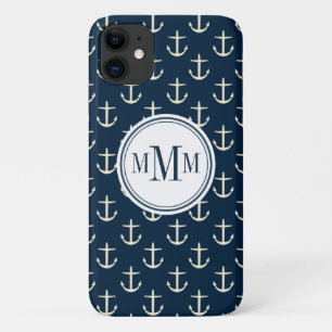 Capa Para iPhone 11 Padrão de Âncora do Trio Monograma