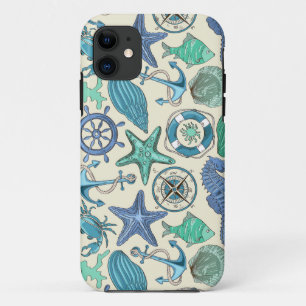 Capa Para iPhone 11 Padrão de Animais do Mar Teal