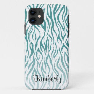 Capa Para iPhone 11 Padrão de Animal Zebra Monograma Verde Água