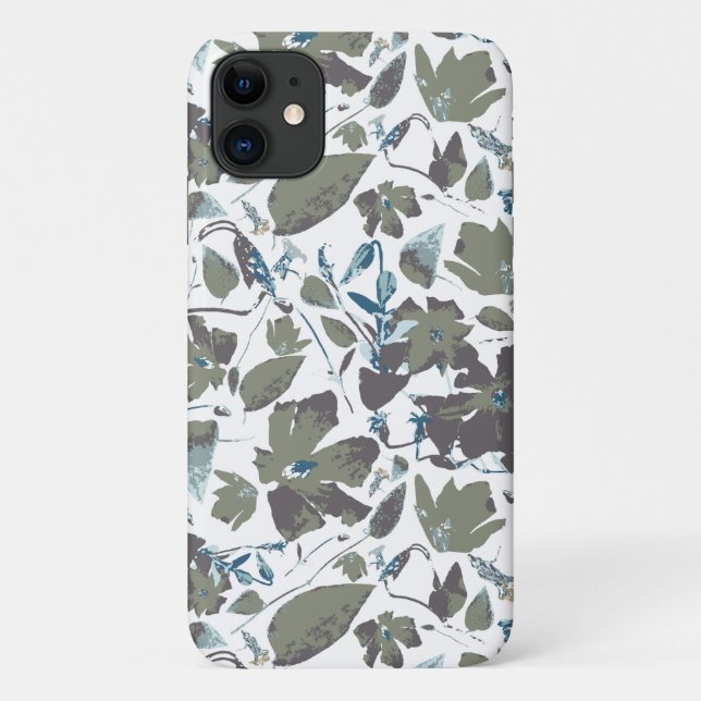Capa Para iPhone 11 Padrão De Aquarelas Florais De Sage E Azul-Teal (Verso)