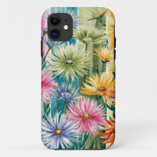 Capa Para iPhone 11 Padrão de Arte do Flor Laranja Amarelo Verde Cor-d