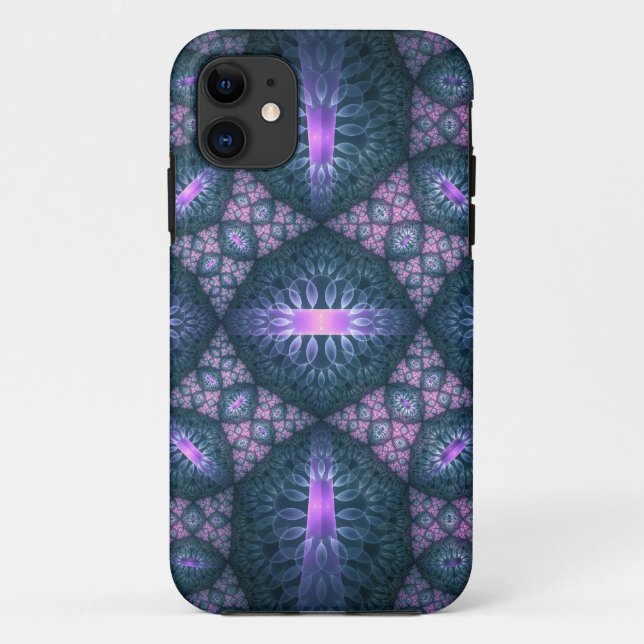 Capa Para iPhone 11 Padrão de Arte Fractal 3D Turquesa Roxo Rosa (Verso)