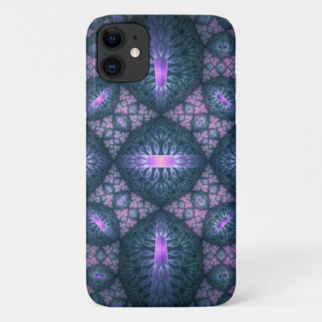Capa Para iPhone 11 Padrão de Arte Fractal 3D Turquesa Roxo Rosa (Verso)