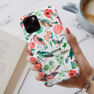Capa Para iPhone 11 Padrão de Aves das Flores Vermelhas e Verdes, cor-