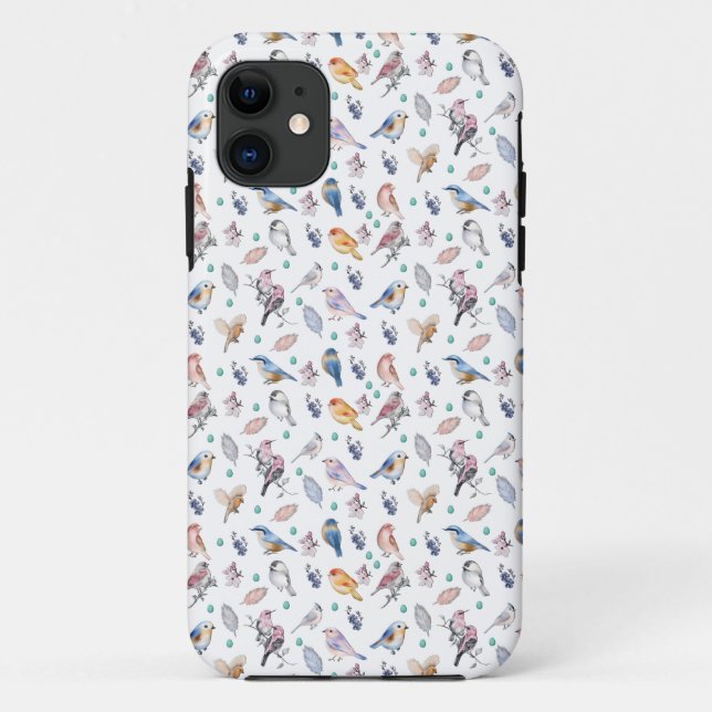 Capa Para iPhone 11 Padrão de Aves de primavera (Verso)