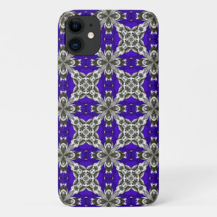 Capa Para iPhone 11 Padrão de Azulejo Repetido Azul Marinho Cinza e Br