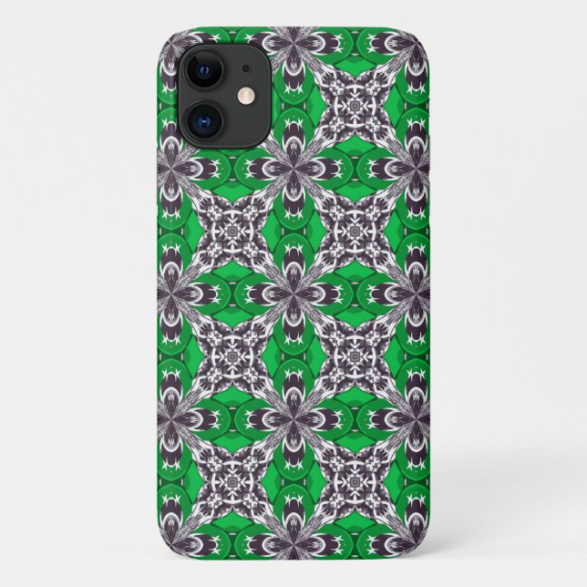 Capa Para iPhone 11 Padrão de Azulejo Repetido Verde e Branco (Verso)