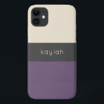 Capa Para iPhone 11 Padrão de Bloco de Cores de Grama de Tendência com<br><div class="desc">Simples e na moda, esta capa de telefone de aparência de designer tem um apelo minimalista. O elegante design apresenta um padrão de blocos coloridos em uva, cinza média e bege arenoso. Um modelo de texto é incluído para personalizar este caso com seu nome, iniciais de monograma ou outro texto...</div>