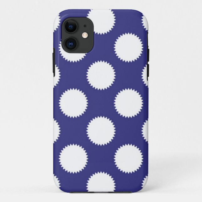Capa Para iPhone 11 Padrão de bolinhas azul marinho e branco (Verso)