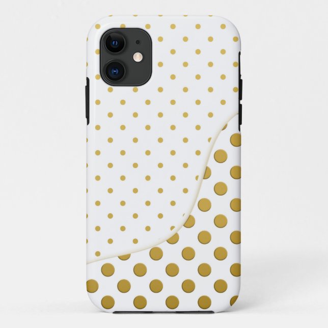 Capa Para iPhone 11 Padrão de Bolinhas em Dourado e Branco (Verso)