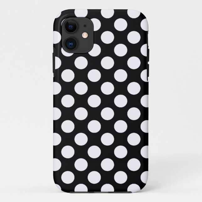 Capa Para iPhone 11 Padrão de Bolinhas preto e branco (Verso)