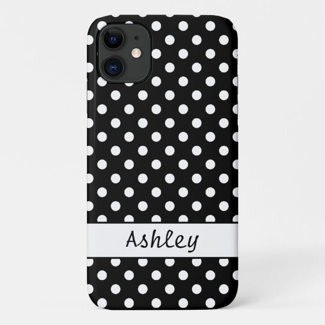 Capa Para iPhone 11 Padrão de Bolinhas preto e branco personalizado (Verso)