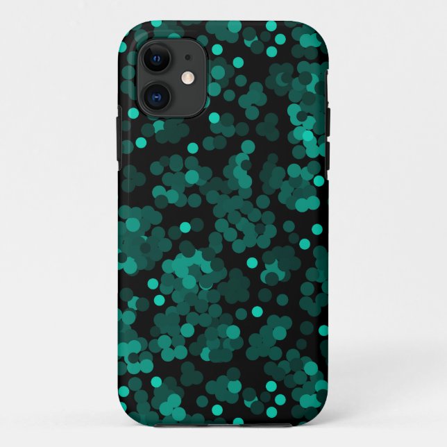Capa Para iPhone 11 Padrão de bolinhas verde turquesa a preto (Verso)
