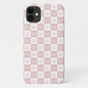 Capa Para iPhone 11 Padrão de borboleta Elegante branco e rosa verifi