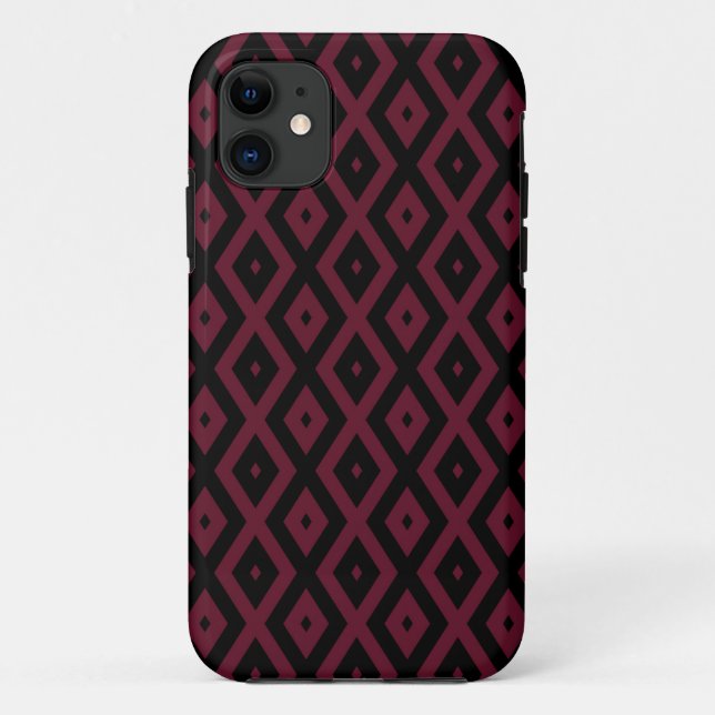Capa Para iPhone 11 Padrão de borgonha e diamante preto (Verso)